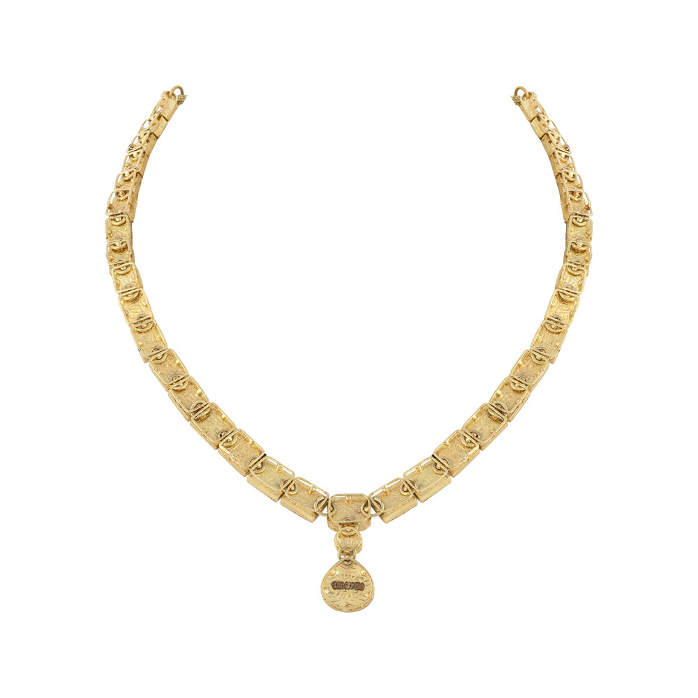 Square Polki Linear Necklace with Drop Pendant